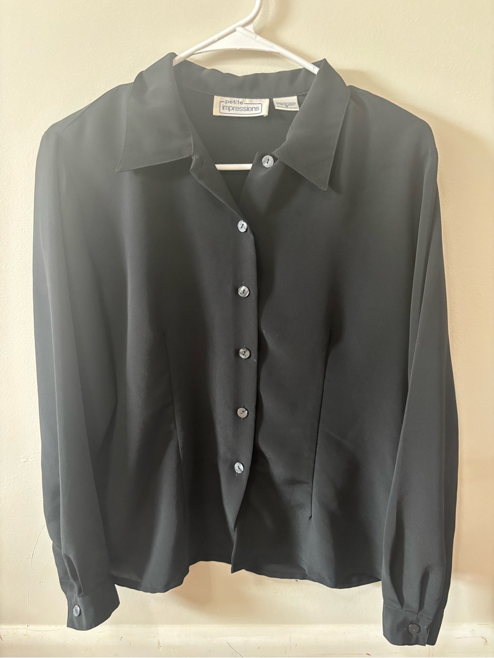 Impressions Black Long-Sleeve Button Front Shirt